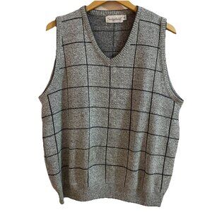 Vintage Sedgefield Sweater Vest Mens Medium Gray Check Made In USA Pullover Golf